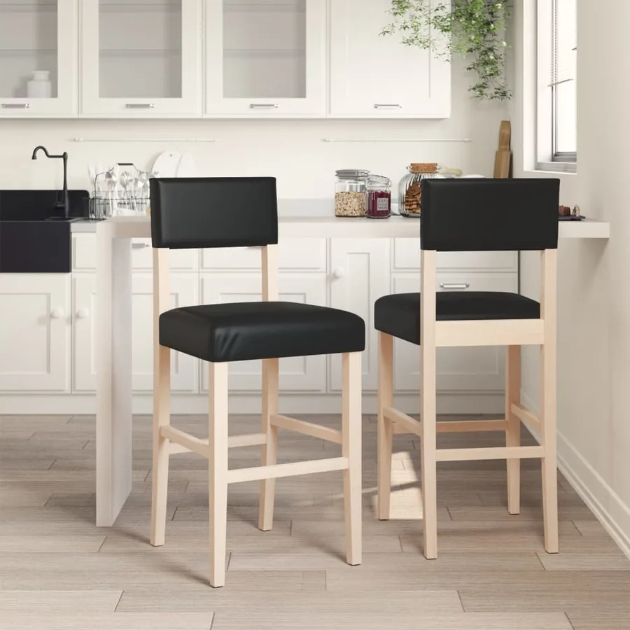 Chaises de bar lot de 2 bois massif d'hévéa et similicuir - 3
