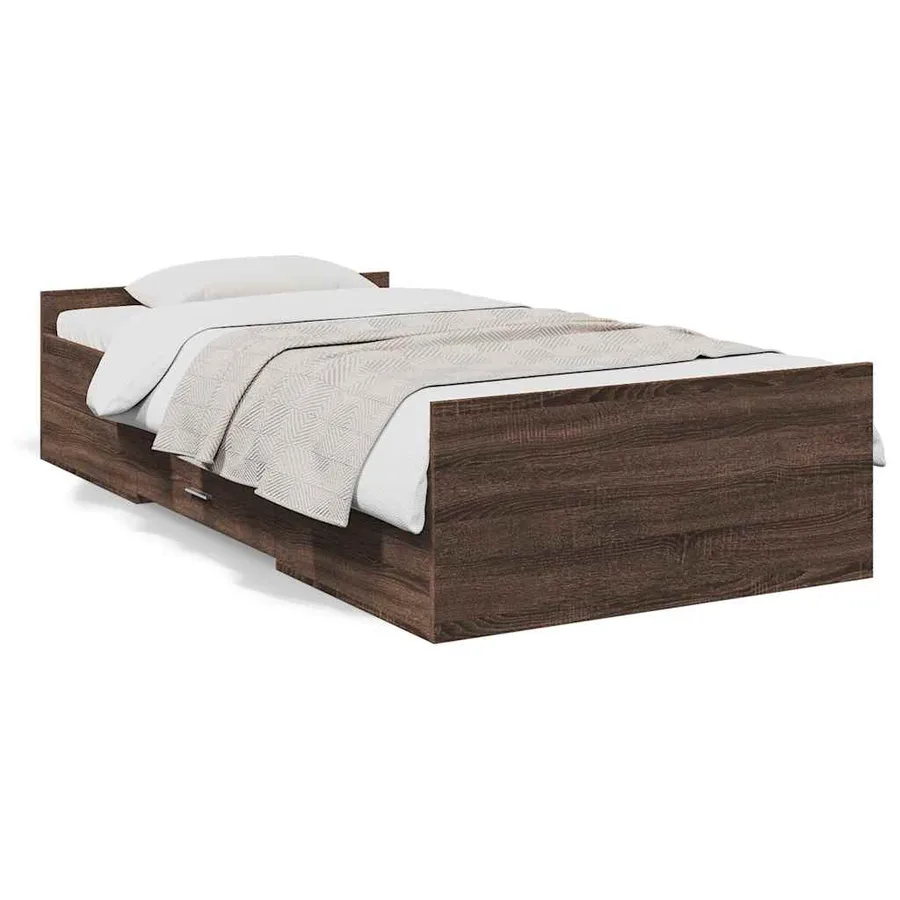 Cadre de lit avec tiroirs sans matelas chêne marron 75x190 cm - 2