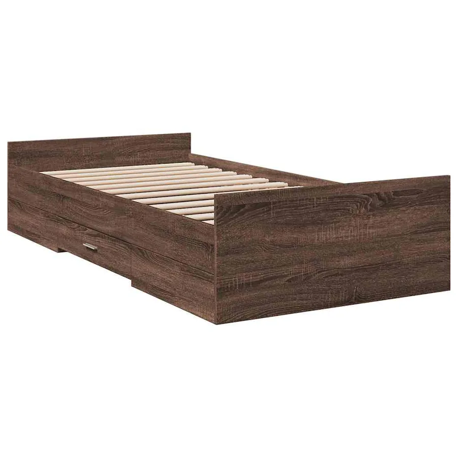 Cadre de lit avec tiroirs sans matelas chêne marron 75x190 cm - 3