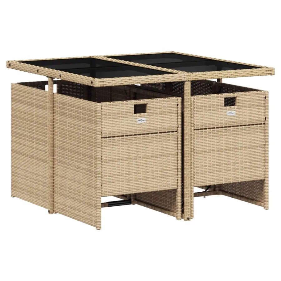 Ensemble à manger de jardin coussins 5 pcs mélange beige rotin - 3