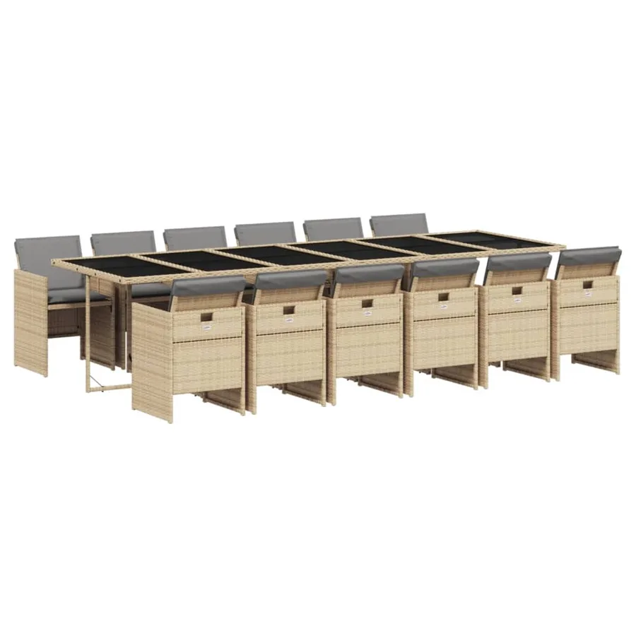 Ensemble à manger de jardin coussins 13 pcs mélange beige rotin - 2