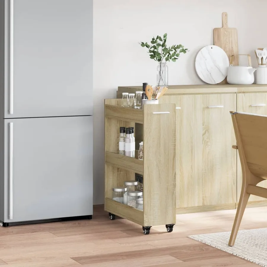 Armoire avec roues chêne sonoma 60x22x79 cm bois d'ingénierie - 3