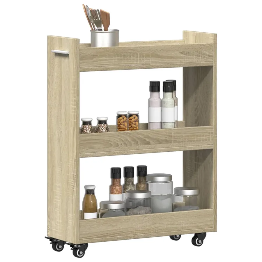 Armoire avec roues chêne sonoma 60x22x79 cm bois d'ingénierie - 4