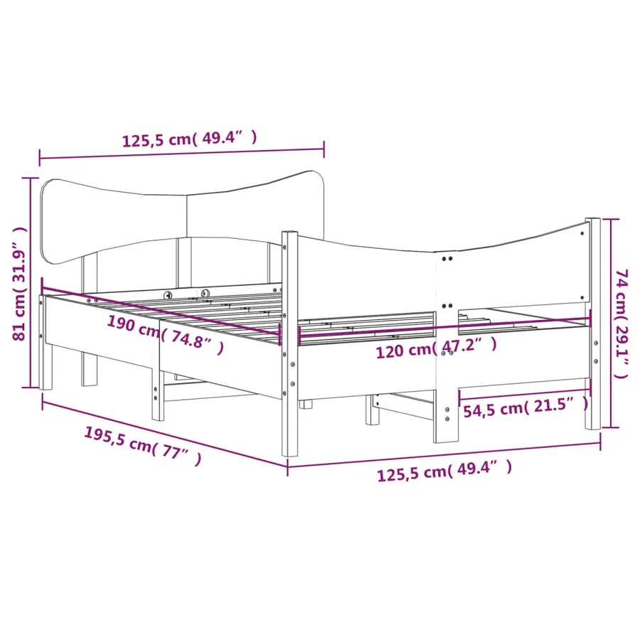 Cadre de lit sans matelas cire marron 120x190cm bois pin massif - 9