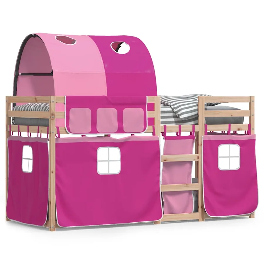 Lit superposé sans matelas rose 75x190 cm bois de pin massif - 2