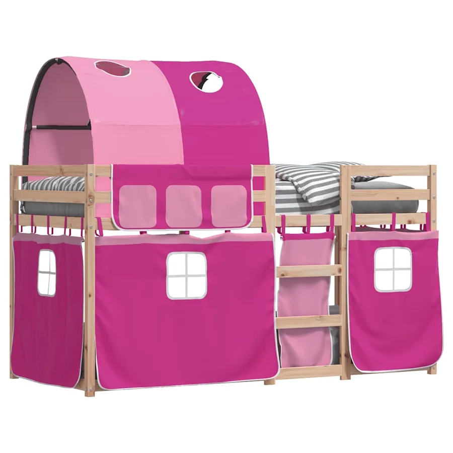 Lit superposé sans matelas rose 75x190 cm bois de pin massif - 4