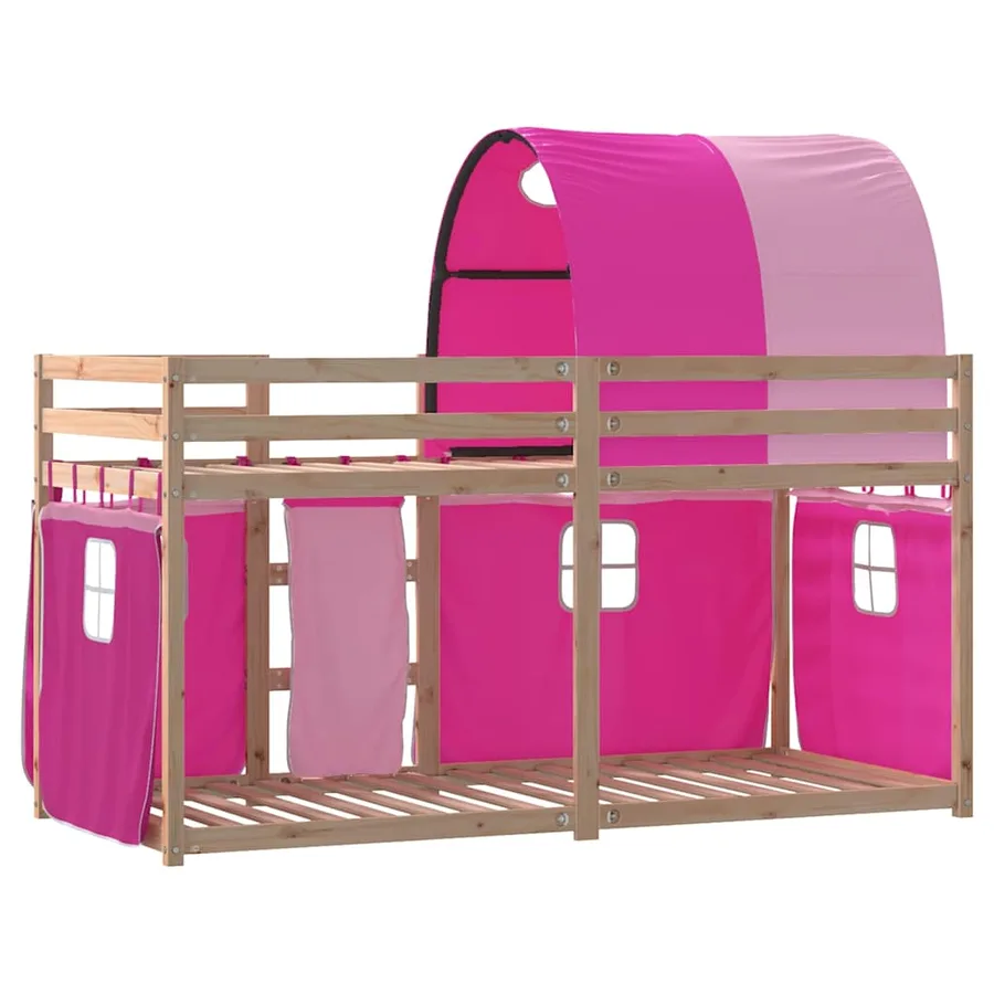 Lit superposé sans matelas rose 75x190 cm bois de pin massif - 7