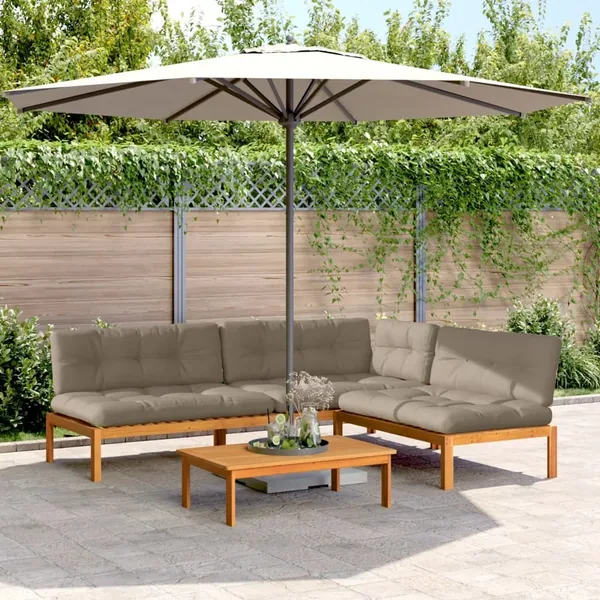 Salon palette de jardin avec coussins 4pcs bois d'acacia massif