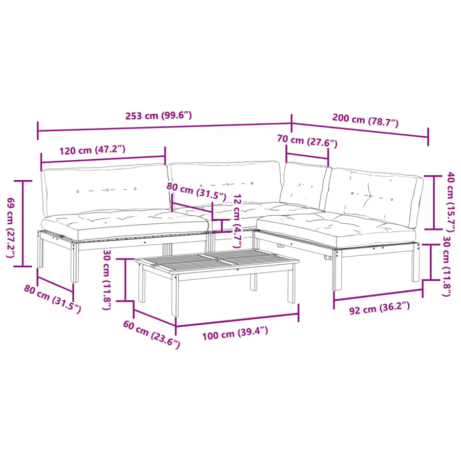 Salon palette de jardin avec coussins 4pcs bois d'acacia massif - 12