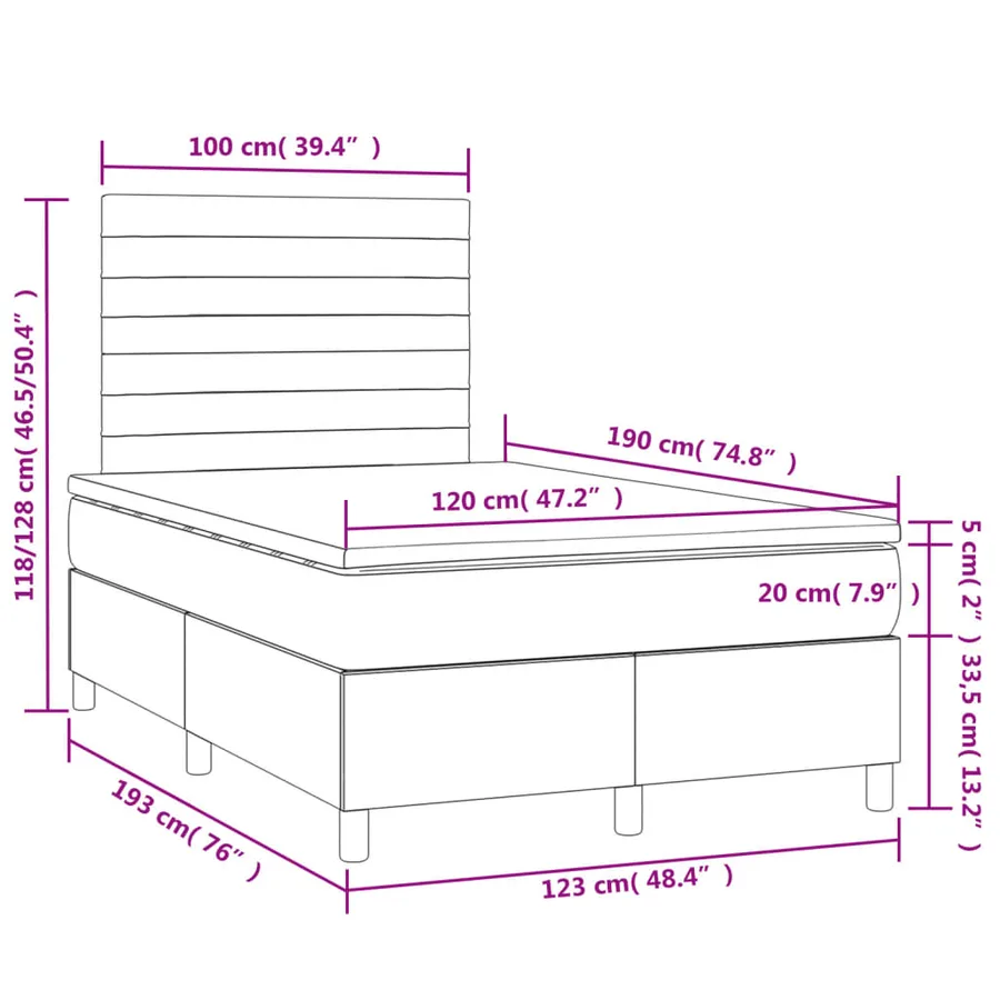 Sommier à lattes de lit matelas et LED crème 120x190 cm tissu - 11