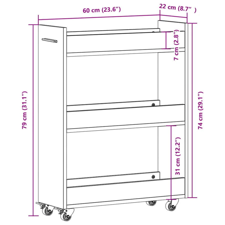 Armoire avec roues sonoma gris 60x22x79 cm bois d'ingénierie - 10