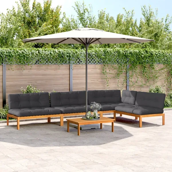 Salon palette de jardin avec coussins 5pcs bois d'acacia massif