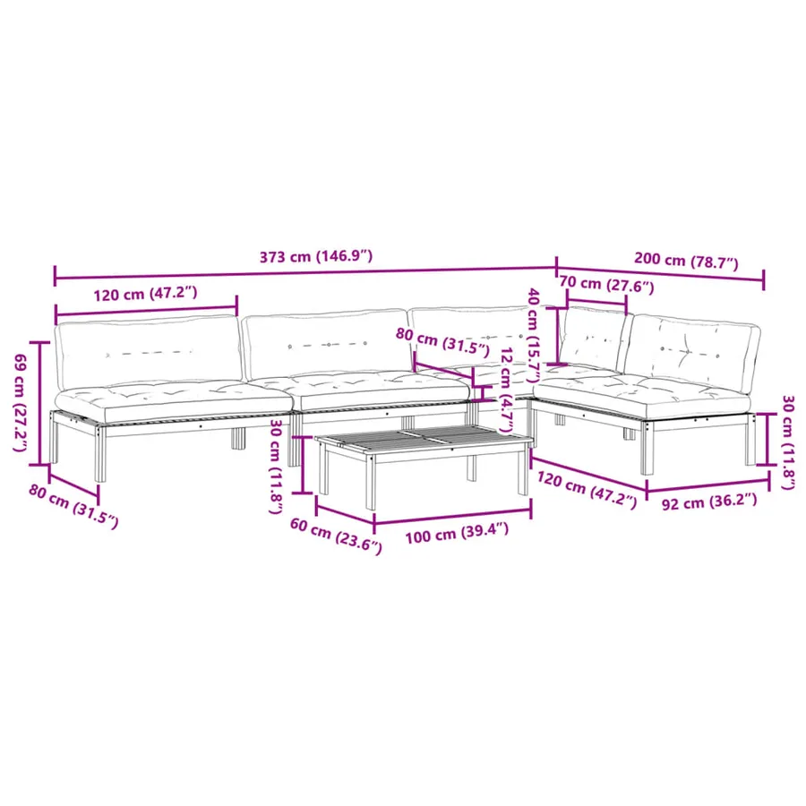 Salon palette de jardin avec coussins 5pcs bois d'acacia massif - 12