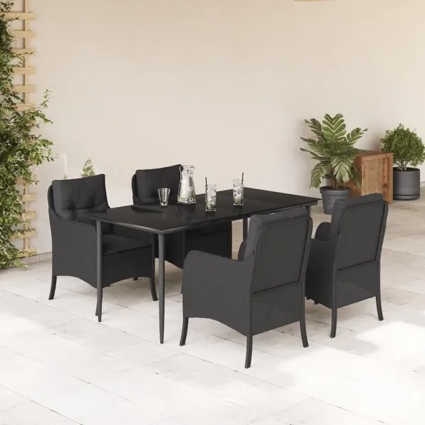 Ensemble à manger de jardin coussins 5pcs Noir Résine tressée
