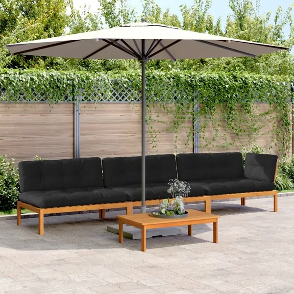 Salon palette de jardin avec coussins 4pcs bois d'acacia massif