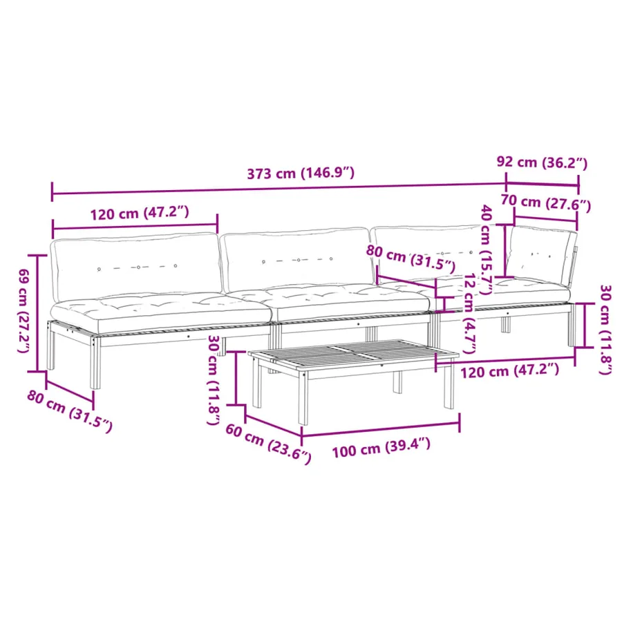 Salon palette de jardin avec coussins 4pcs bois d'acacia massif - 12