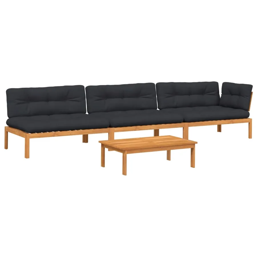 Salon palette de jardin avec coussins 4pcs bois d'acacia massif - 2