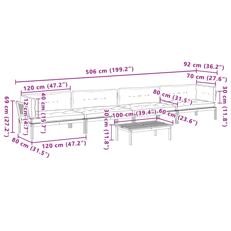 Salon palette de jardin avec coussins 5pcs bois d'acacia massif - 11