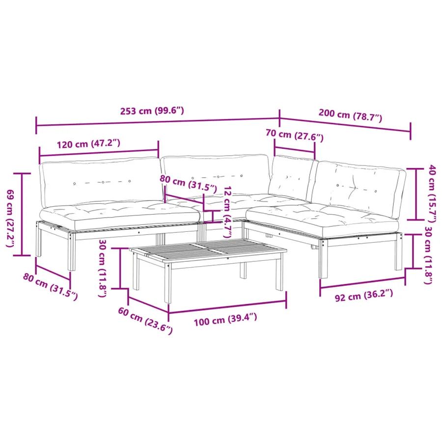 Salon palette de jardin avec coussins 4pcs bois d'acacia massif - 12