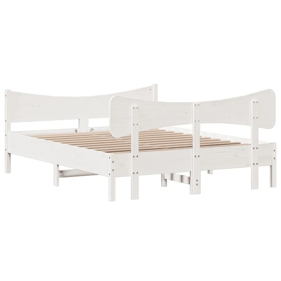Cadre de lit sans matelas blanc 150x200 cm bois de pin massif - 6