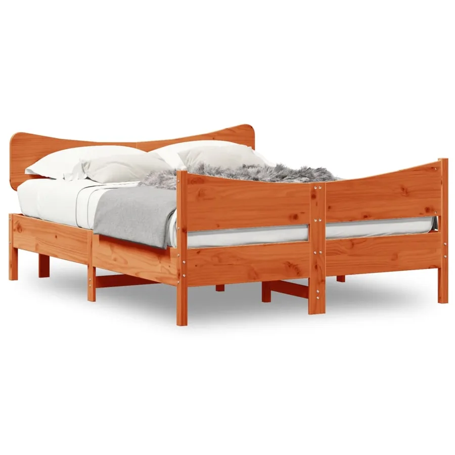 Cadre de lit sans matelas cire marron 135x190cm bois pin massif - 2