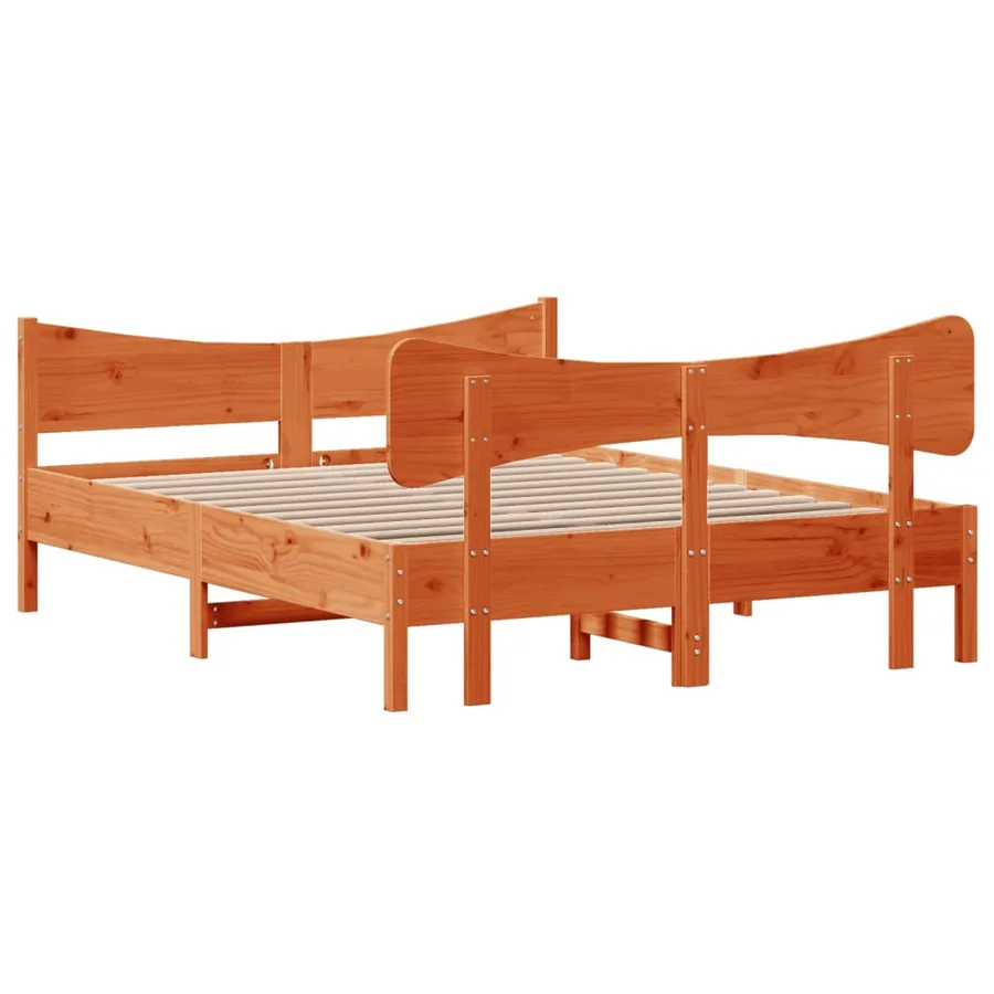 Cadre de lit sans matelas cire marron 135x190cm bois pin massif - 6