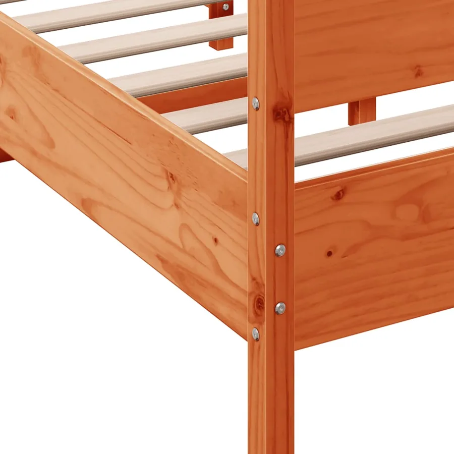 Cadre de lit sans matelas cire marron 135x190cm bois pin massif - 7