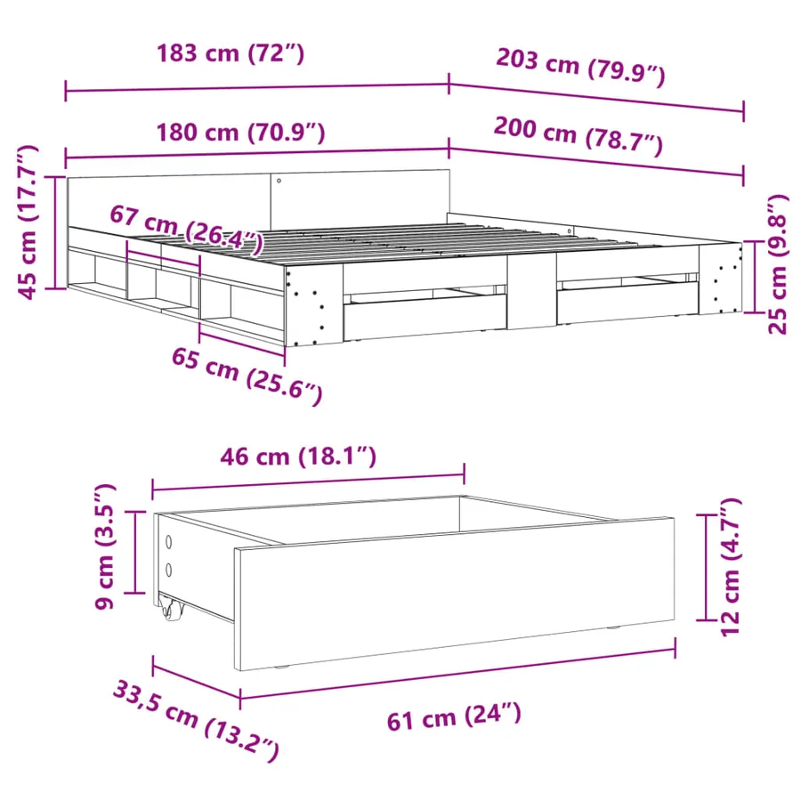 Cadre de lit avec tiroirs sans matelas chêne sonoma 180x200 cm - 10
