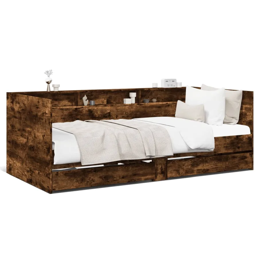 Lit de jour avec tiroirs sans matelas chêne fumé 75x190 cm - 2