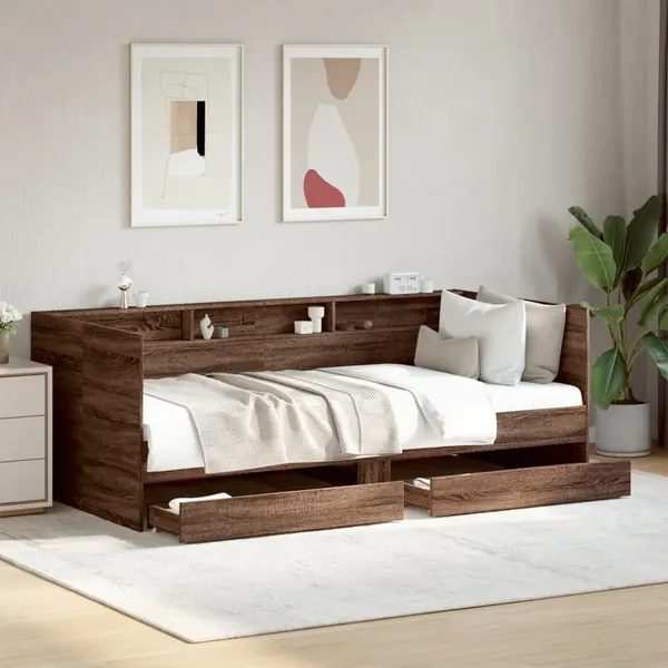 Lit de jour avec tiroirs sans matelas chêne marron 75x190 cm
