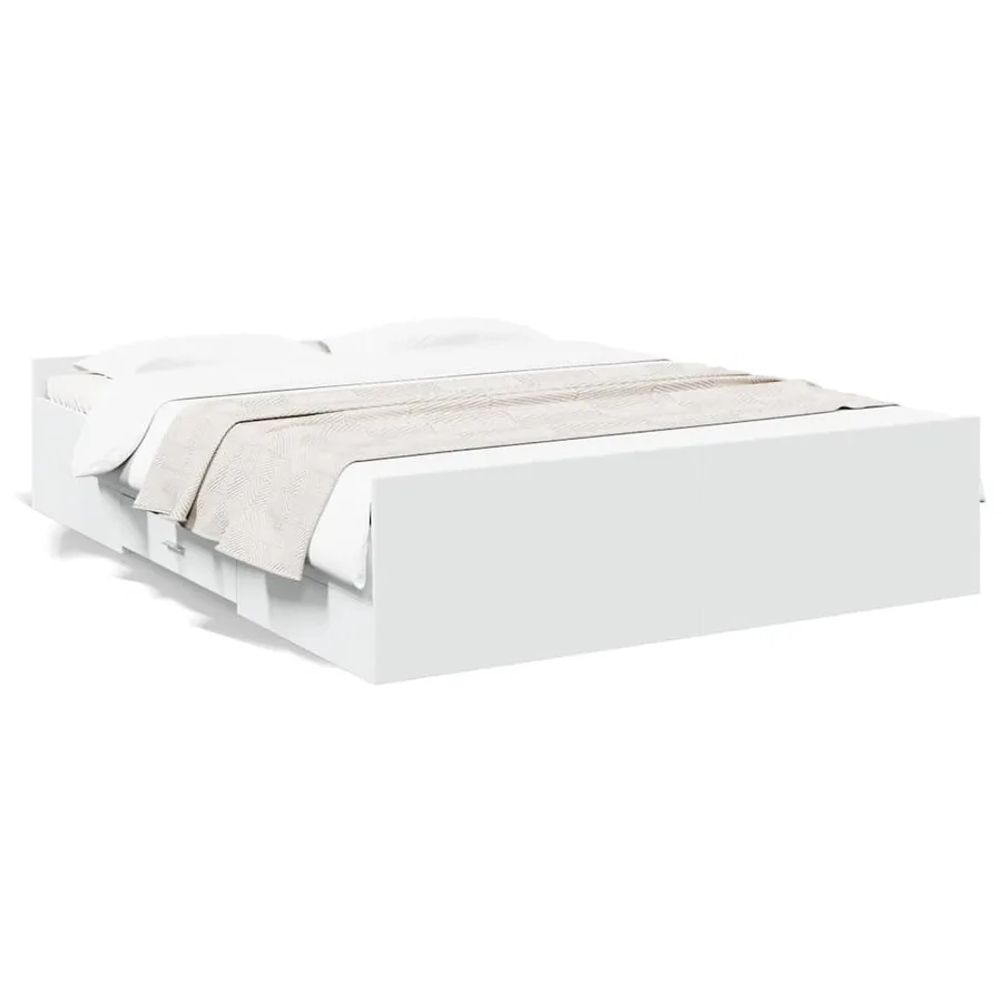 Cadre de lit avec tiroirs sans matelas blanc 150x200 cm - 2