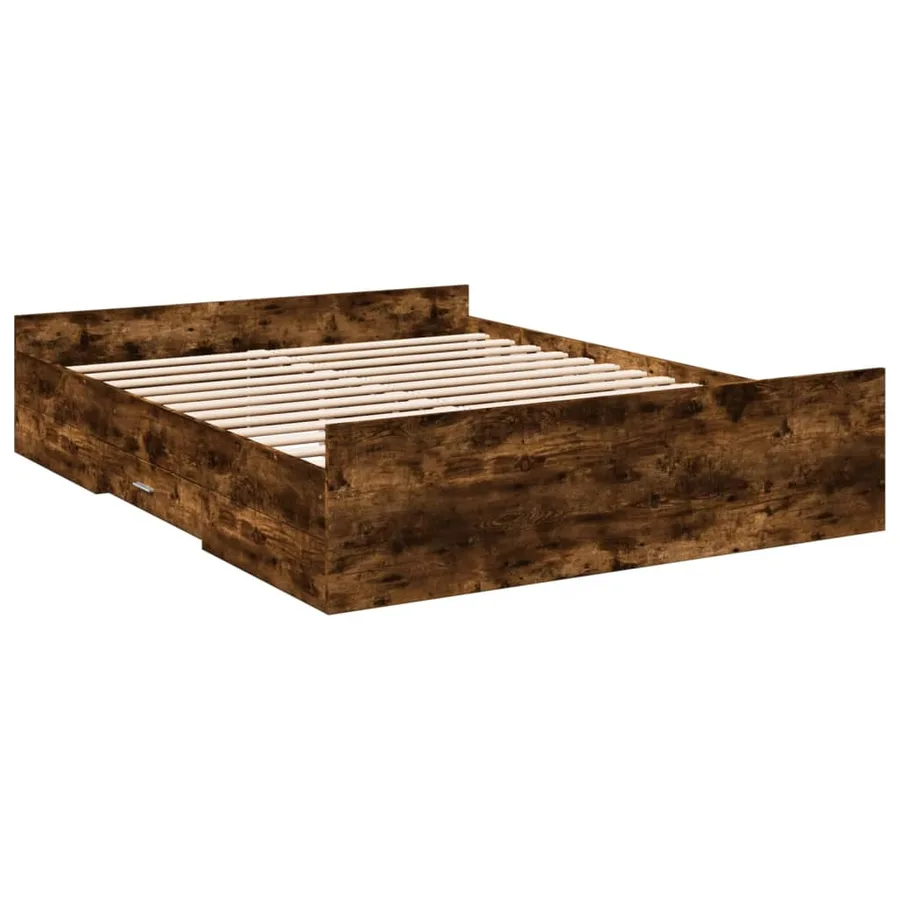 Cadre de lit avec tiroirs sans matelas chêne fumé 150x200 cm - 3