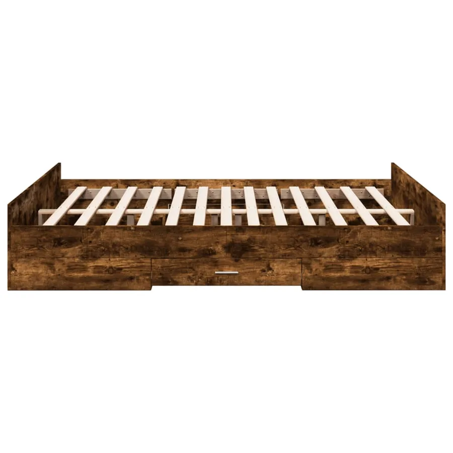 Cadre de lit avec tiroirs sans matelas chêne fumé 150x200 cm - 5