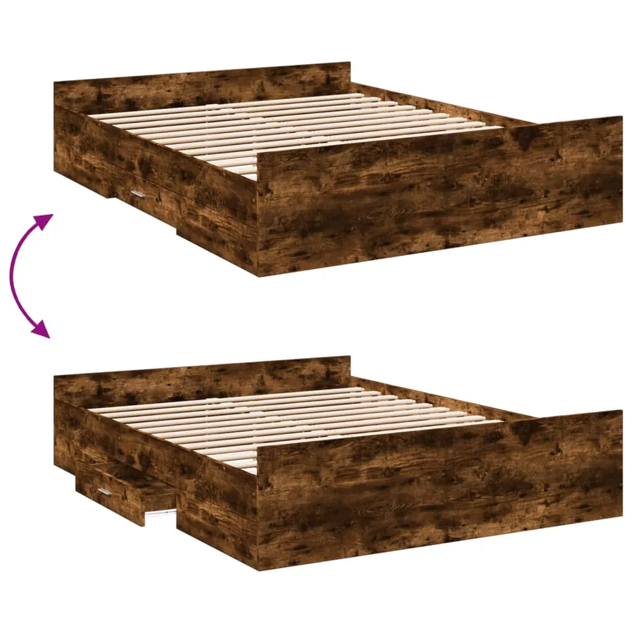 Cadre de lit avec tiroirs sans matelas chêne fumé 150x200 cm - 7