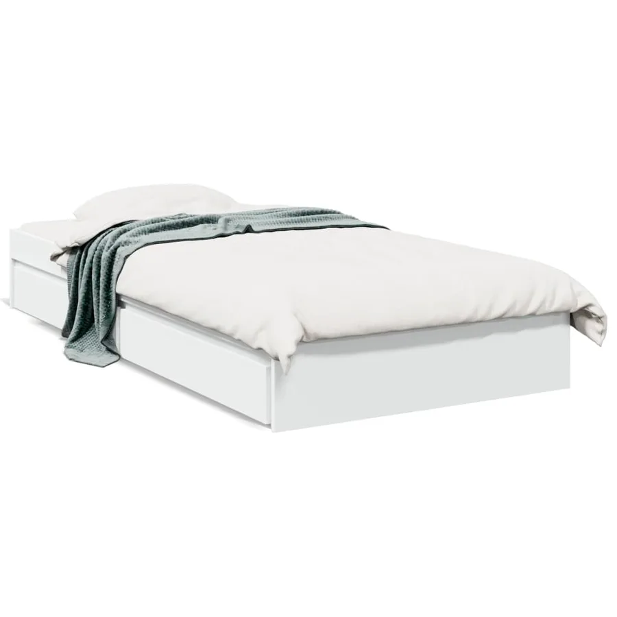 Cadre de lit avec tiroirs sans matelas blanc 100x200 cm - 2