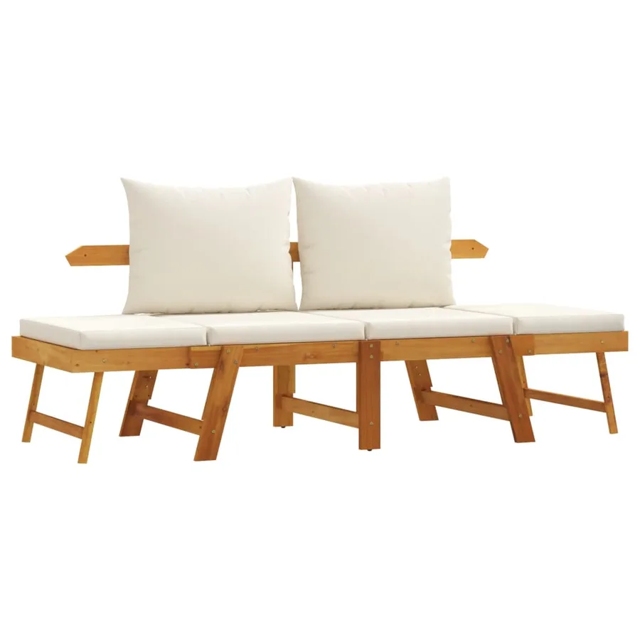 Banc de jardin avec coussins 2 en 1 bois d'acacia massif - 2