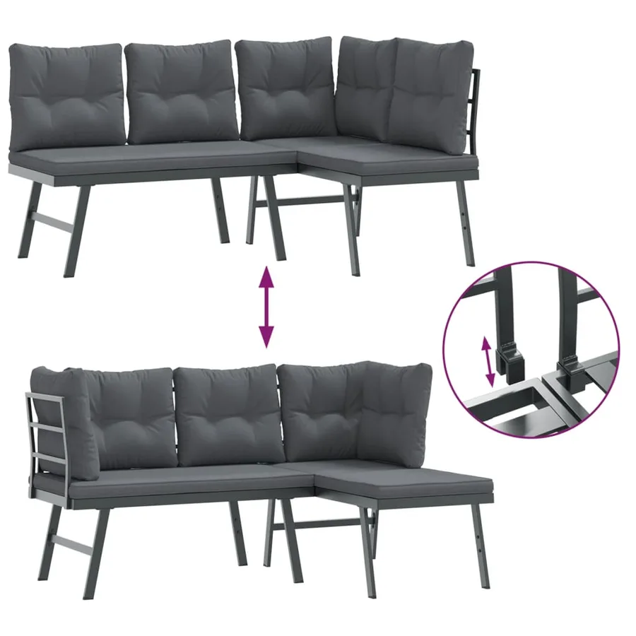Bancs de jardin avec coussins lot de 2 acier enduit de poudre - 6