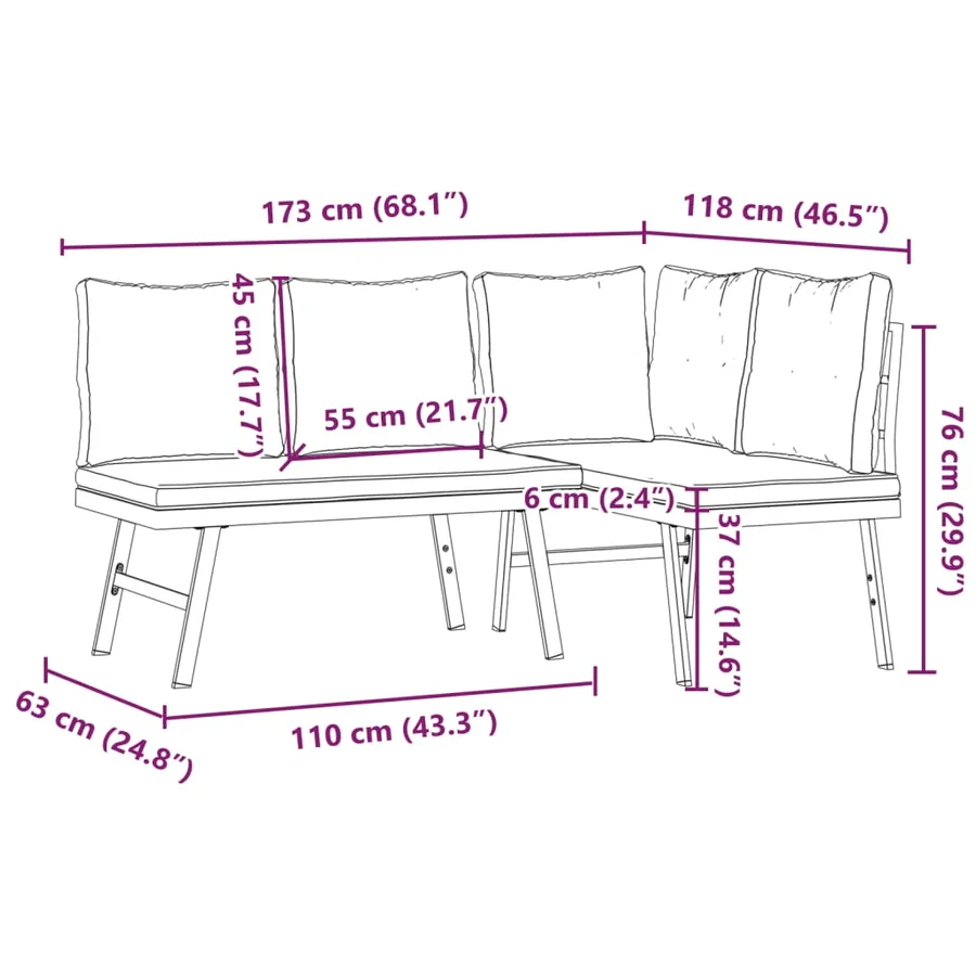 Bancs de jardin avec coussins lot de 2 acier enduit de poudre - 9