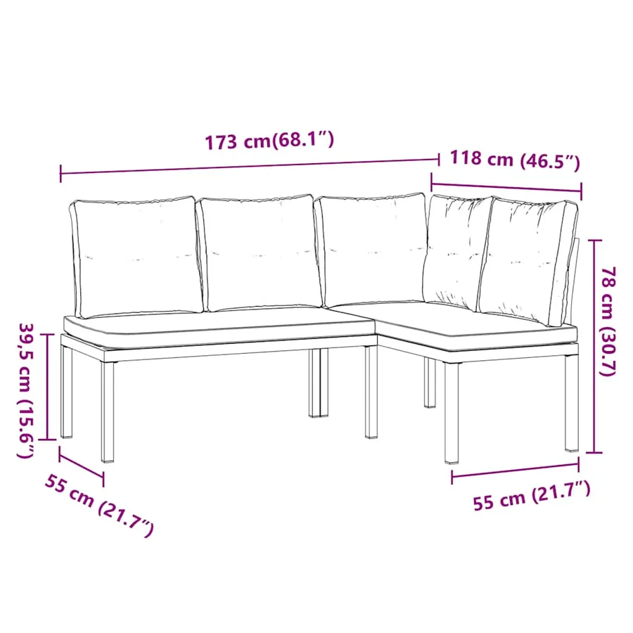 Bancs de jardin avec coussins lot de 2 acier enduit de poudre - 9