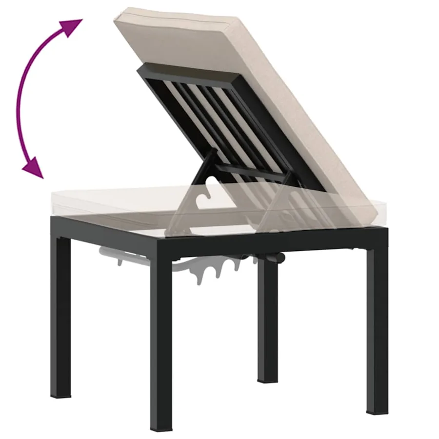 Tabouret de jardin avec coussin noir acier enduit de poudre - 6
