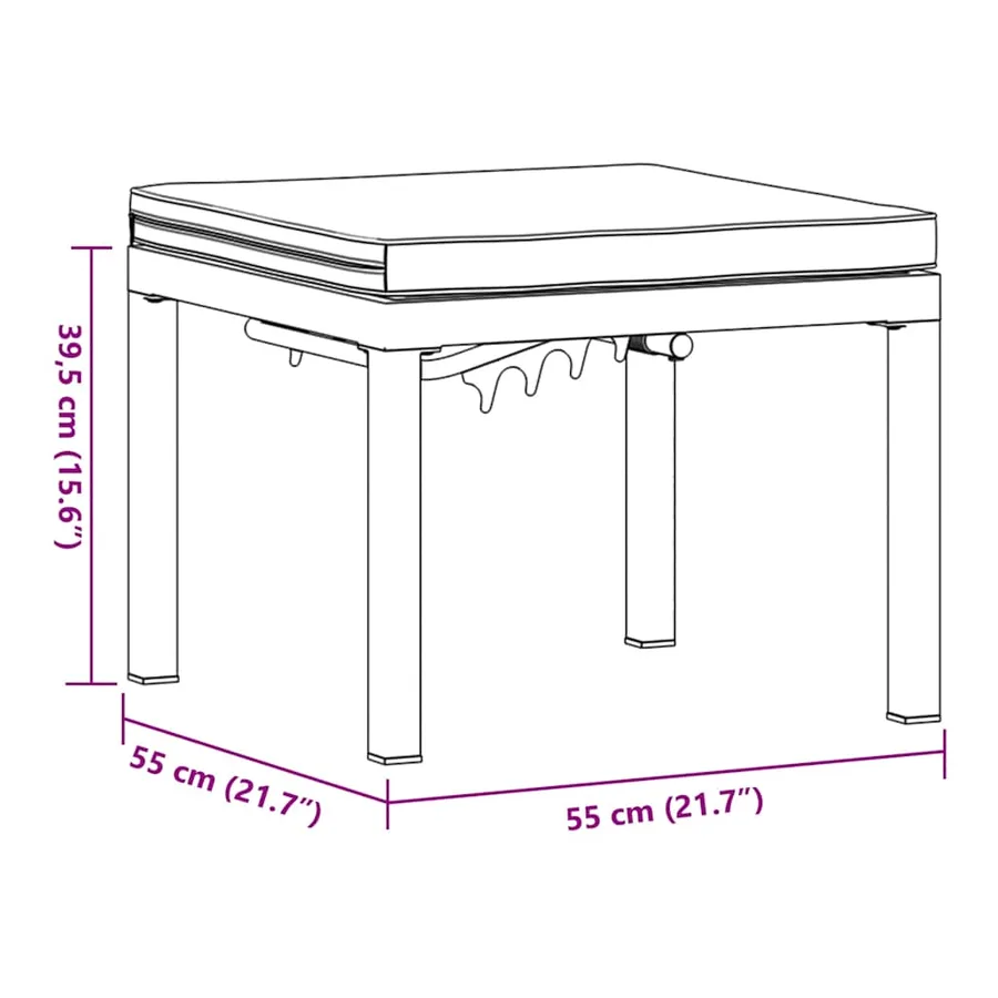 Tabouret de jardin avec coussin noir acier enduit de poudre - 9