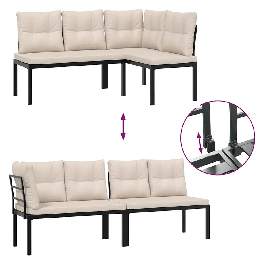 Ensemble de banc de jardin avec coussins 3 pcs noir - 5