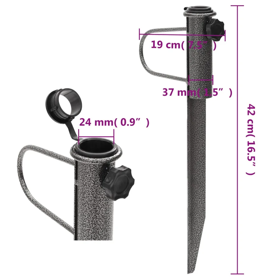 Supports de parasol avec piquets 2 pcs 19x42 cm acier galvanisé - 6