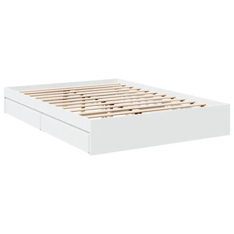 Cadre de lit avec tiroirs sans matelas blanc 150x200 cm - 6