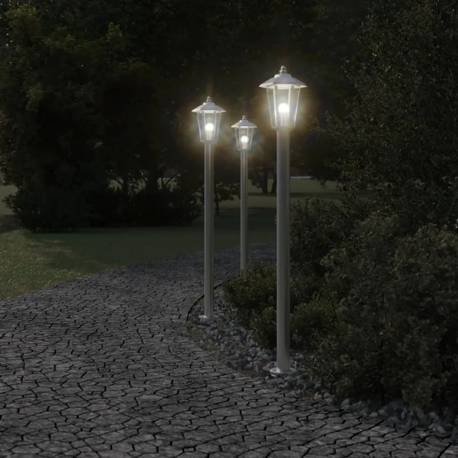 Lampadaire d'extérieur argenté 120 cm acier inoxydable - 3