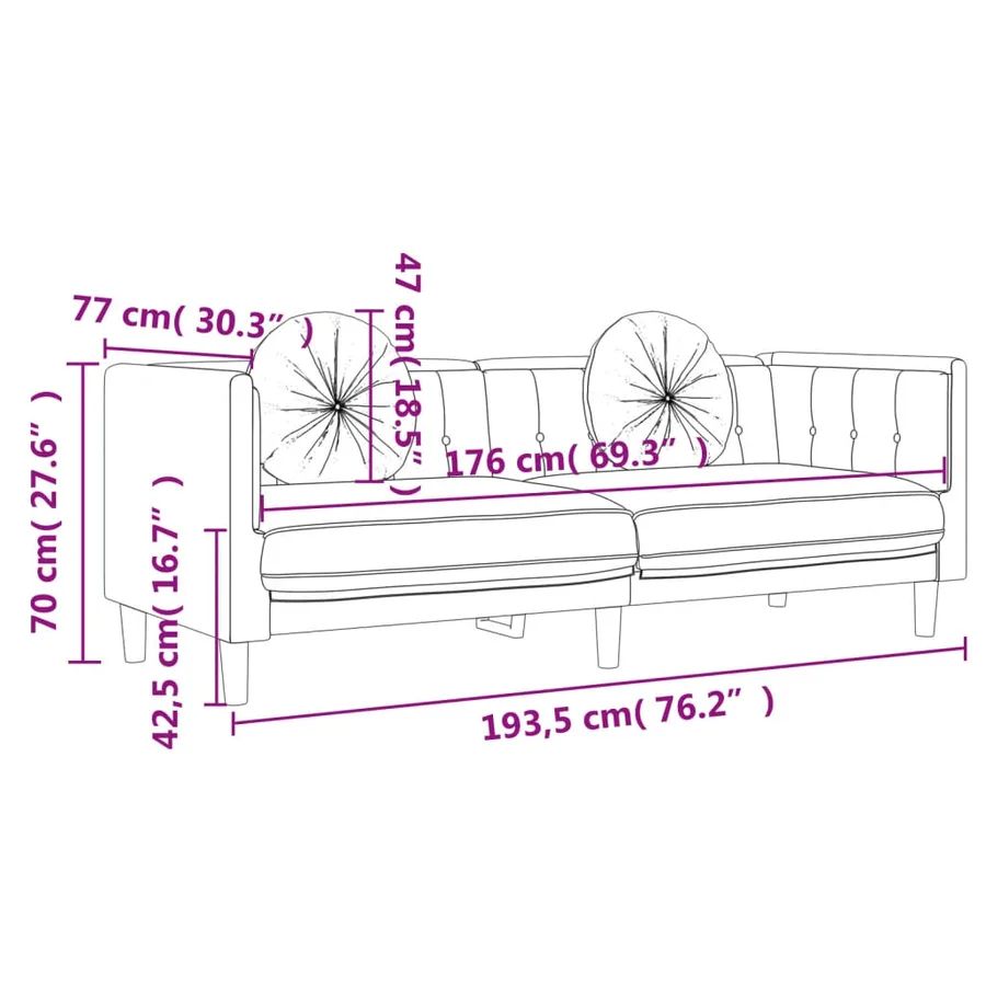 Ensemble de canapés 2 pcs avec coussins rose velours - 9