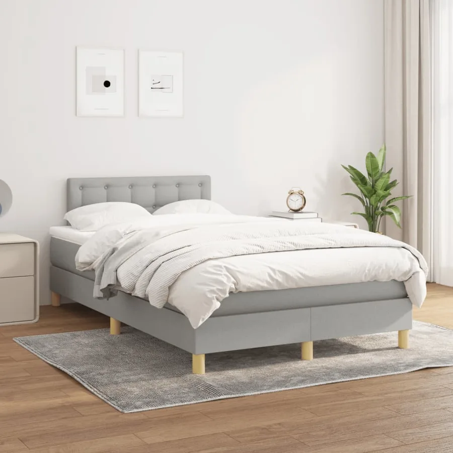 Sommier à lattes de lit et matelas gris clair 120x190 cm tissu - 3