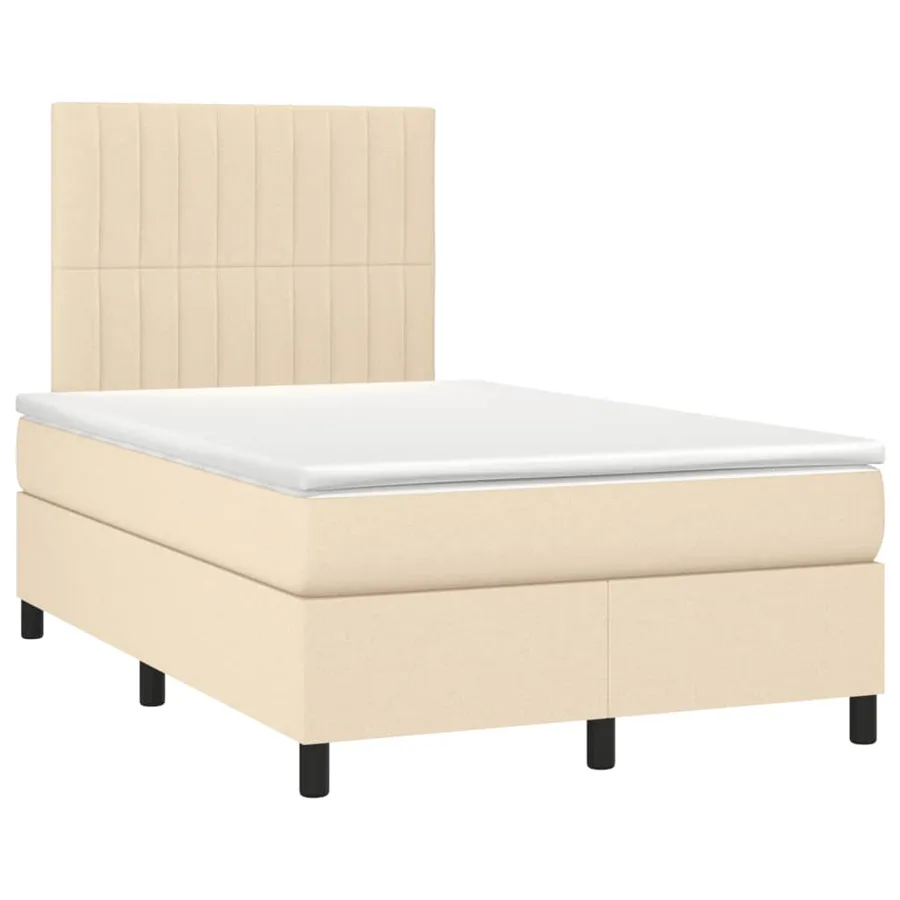 Sommier à lattes de lit matelas et LED crème 120x190 cm tissu - 3