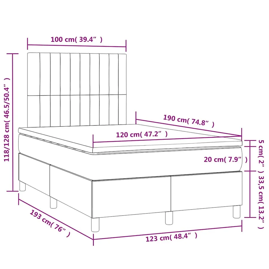 Sommier à lattes de lit avec matelas LED vert foncé 120x190 cm - 11