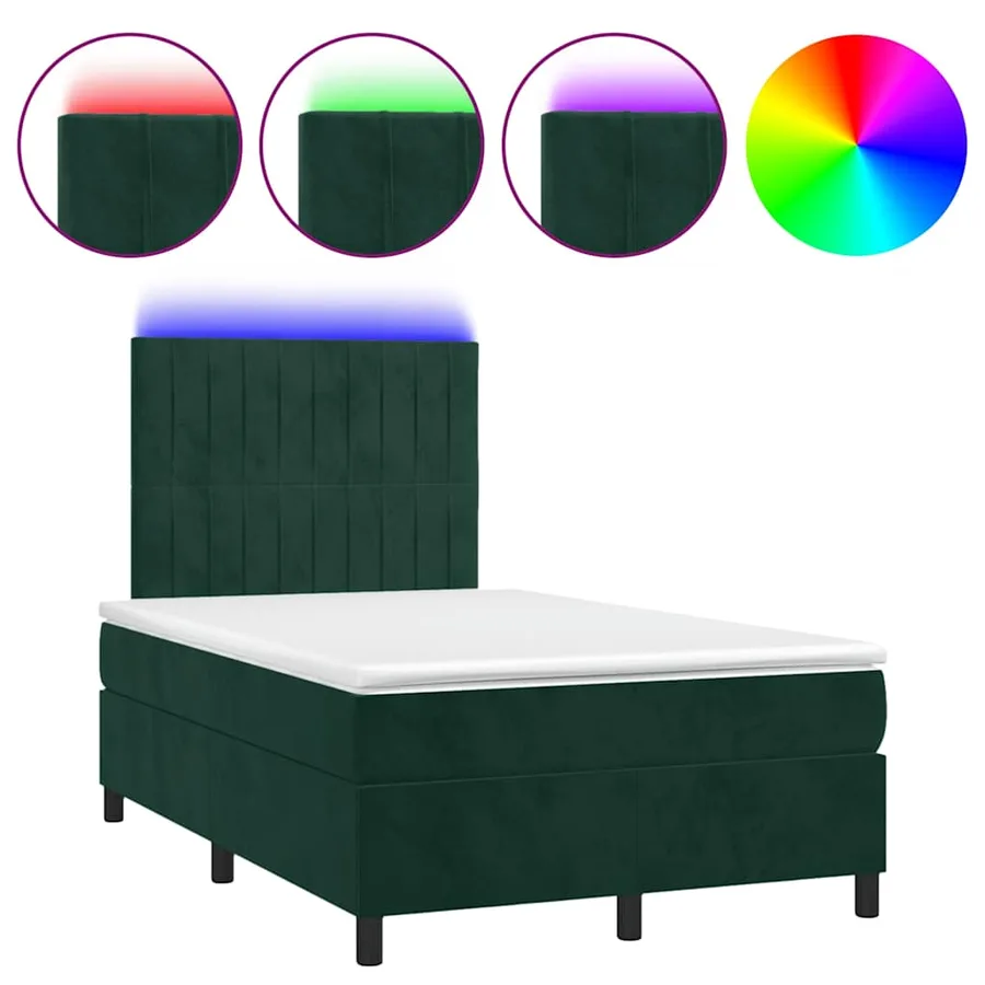 Sommier à lattes de lit avec matelas LED vert foncé 120x190 cm - 2